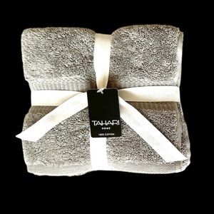 Tahari Home 2 Piece Hand Towels Set 100% Cotton Light Gray BRAND NEW WITH TAGS!